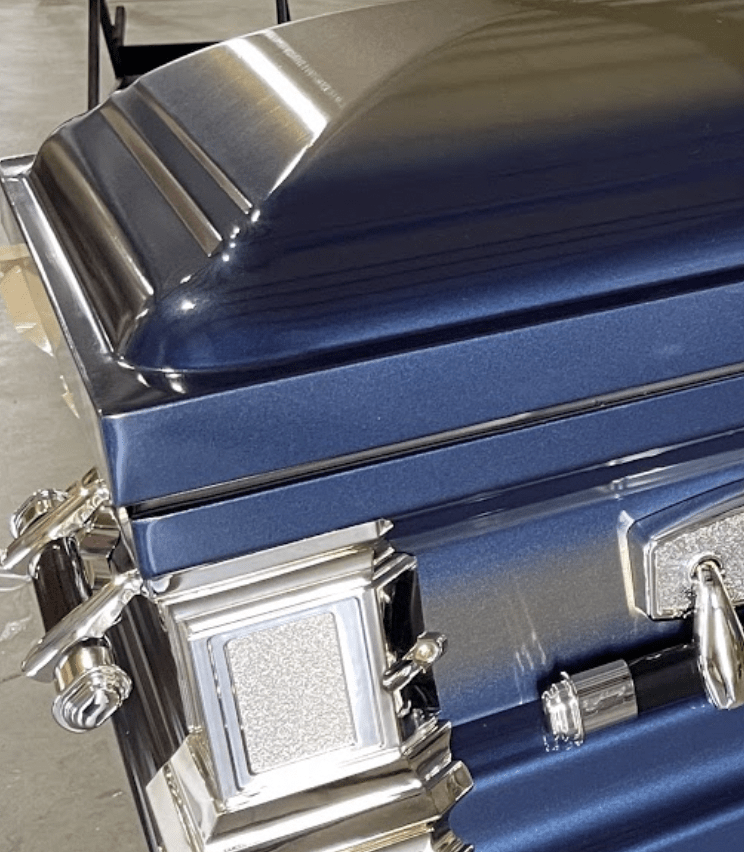 Era Stainless Series | Dark Blue Stainless Steel Casket with Light Blue Interior