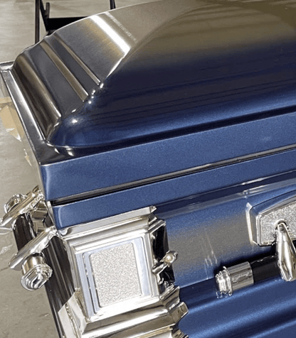 Era Stainless Series | Dark Blue Stainless Steel Casket with Light Blue Interior