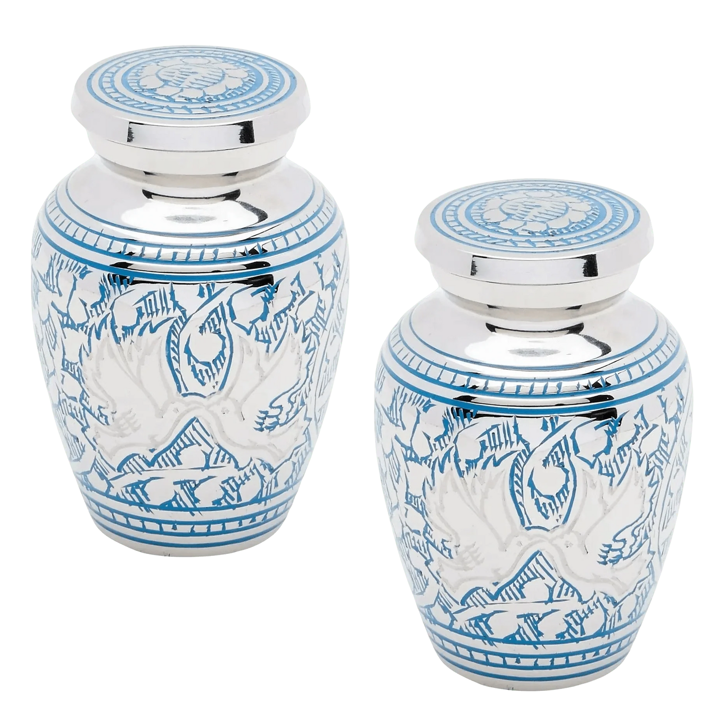 Pair of Keepsake Urns - Blue Loving Doves | Dover Brass Urns