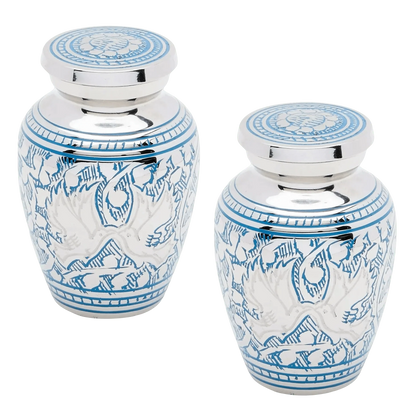 Pair of Keepsake Urns - Blue Loving Doves | Dover Brass Urns