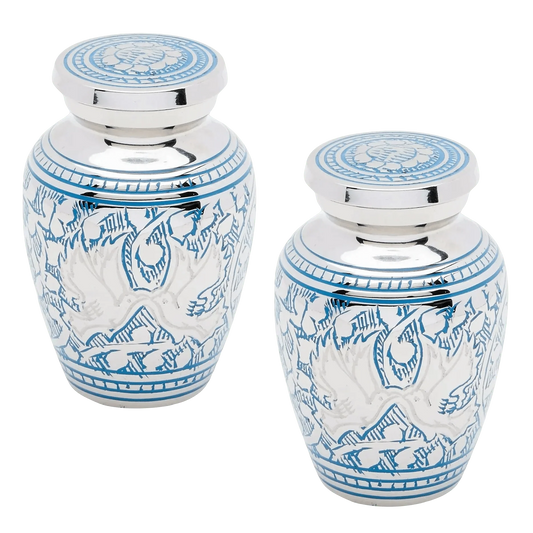 Pair of Keepsake Urns - Blue Loving Doves | Dover Brass Urns