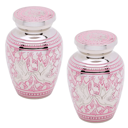 Pair of Keepsake Urns - Pink Loving Doves | Dover Brass Urns