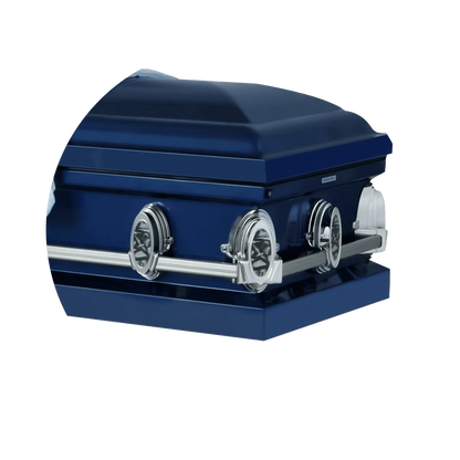 Going Home | Dark Blue Steel Casket with Light Blue Interior