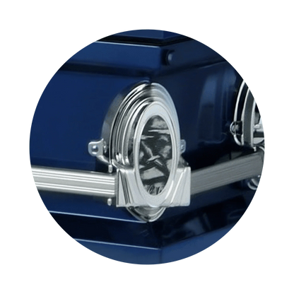 Going Home | Dark Blue Steel Casket with Light Blue Interior