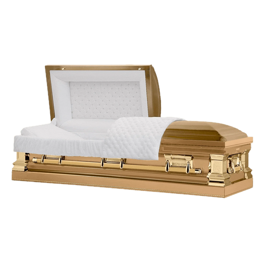 The Majesty Gold | Gold Stainless Steel Casket with White Interior