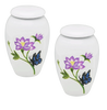 Pair of Keepsake Urns - Butterfly Landing | Hand Painted Keepsake Urns