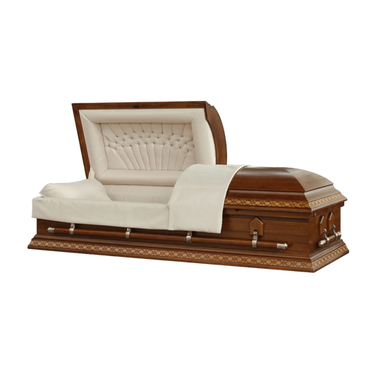 Avellino (Poplar) | Poplar Casket - Satin Two-tone Sable Finish with a Rosetan Crepe Interior