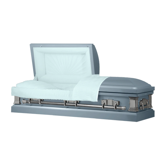 Satin Series | Light Blue Steel Casket with Light Blue Interior