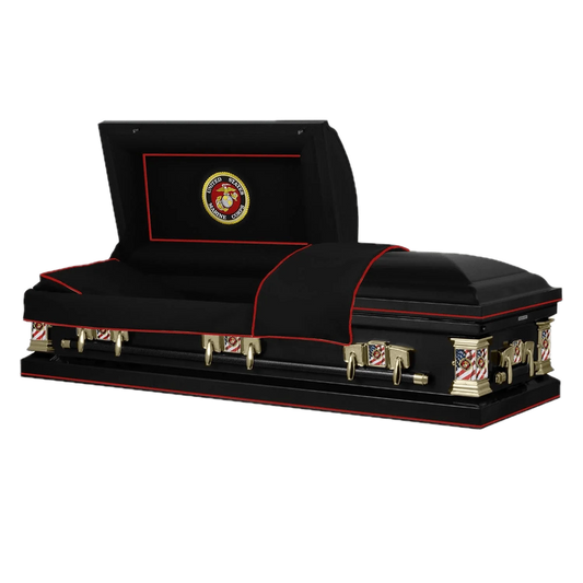 Veteran Select | Marines Black Steel Casket with Black Interior