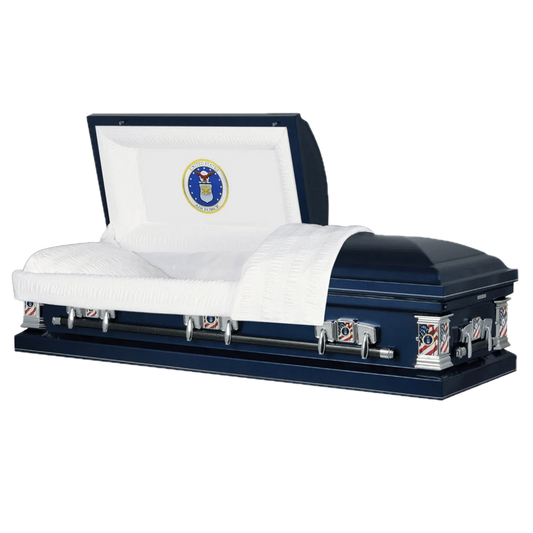 Veteran Premier | Air Force Dark Blue Steel Casket with White Interior