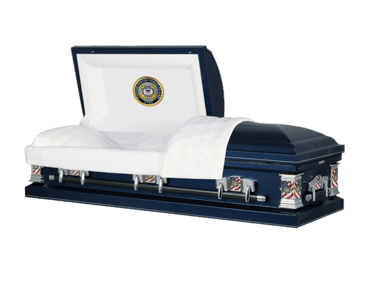 Veteran Premier | Coast Guard Dark Blue Steel Casket with White Interior