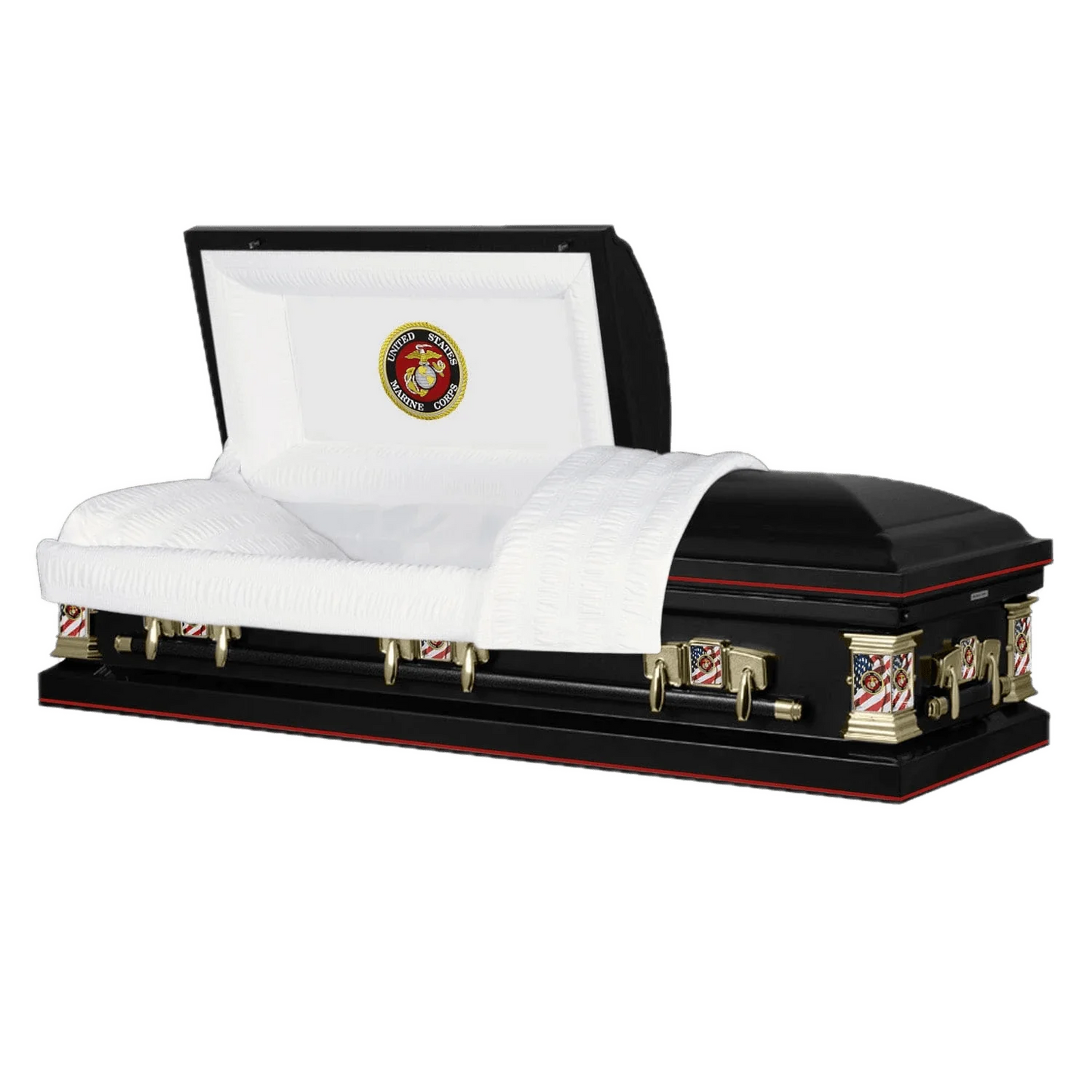 Veteran Premier | Marines Black Steel Casket with White Interior