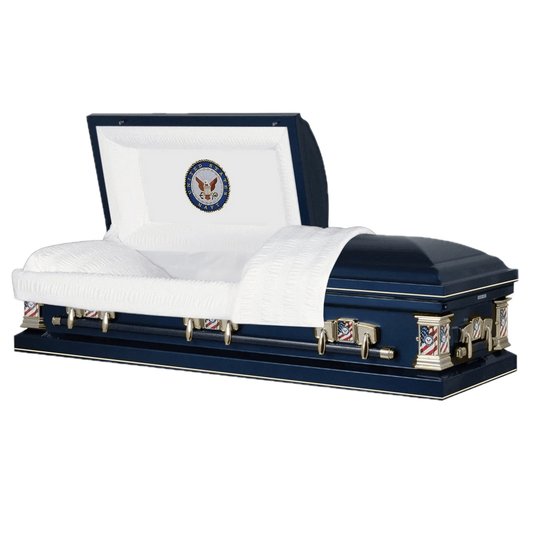 Veteran Premier | Navy Dark Blue Steel Casket with White Interior