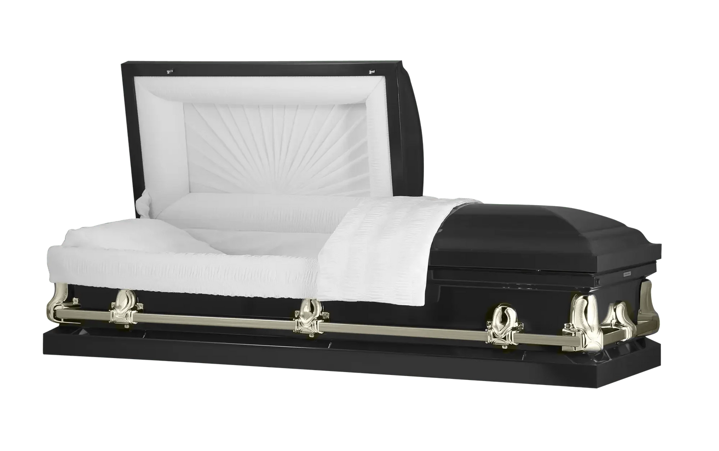 Orion Series | Black & Gold Steel Casket with White Interior