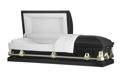 Orion Series | Black & Gold Steel Casket with White Interior
