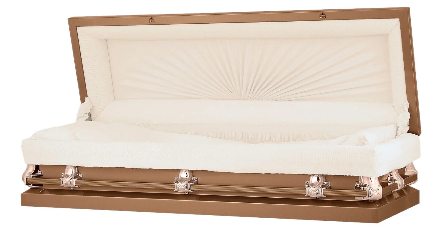 Full Couch Orion Series | Copper Steel Casket with Rosetan Interior