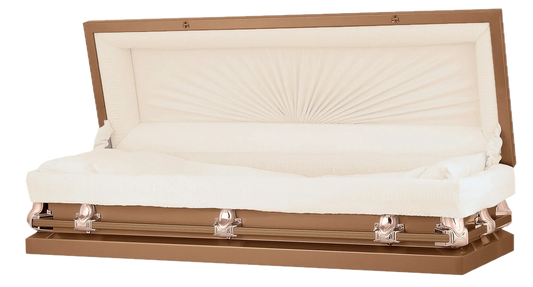 Full Couch Orion Series | Copper Steel Casket with Rosetan Interior