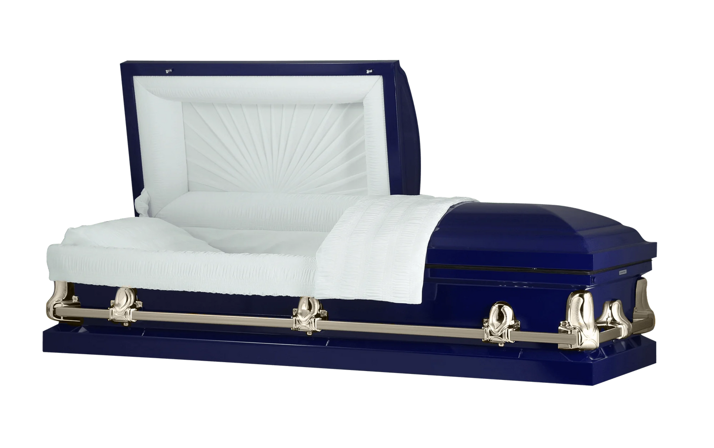 Orion Series | Dark Blue & Gold Steel Casket with White Interior