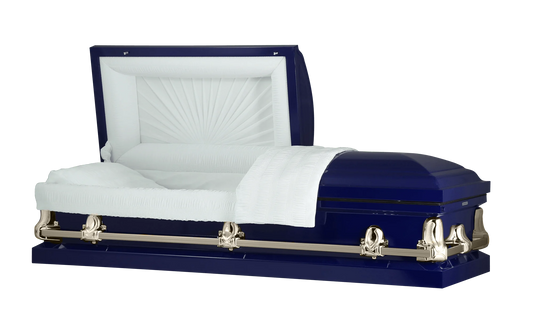Orion Series | Dark Blue & Gold Steel Casket with White Interior