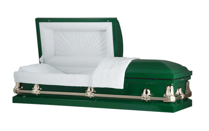 Orion Series | Green Steel Burial Casket with White Interior