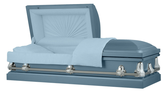 Orion Series | Light Blue Steel Casket with Light Blue Interior