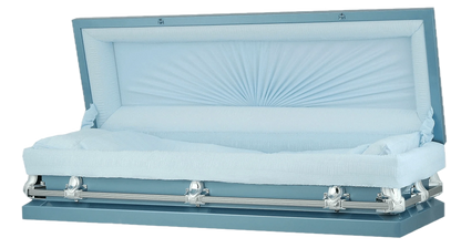 Full Couch Orion Series | Light Blue Steel Casket with Light Blue Interior