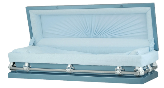 Full Couch Orion Series | Light Blue Steel Casket with Light Blue Interior