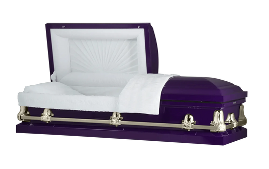 Orion Series | Purple & Gold Steel Casket with White Interior