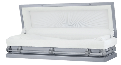 Full Couch Orion Series |  Silver Steel Casket with White Interior