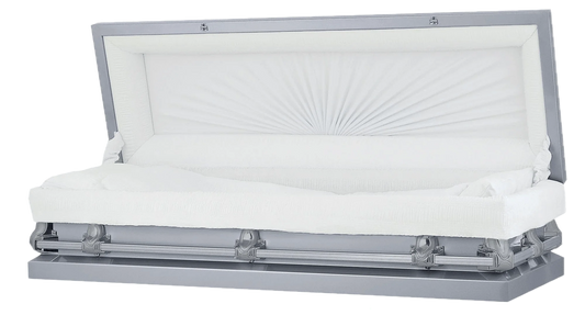 Full Couch Orion Series |  Silver Steel Casket with White Interior