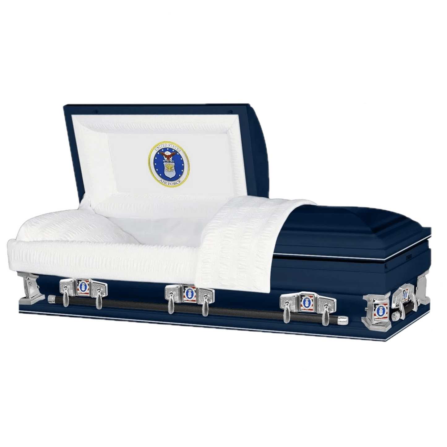 Veteran Premier XL | Air Force Oversize Dark Blue Steel Casket with White Interior