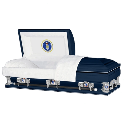 Veteran Premier XL | Air Force Oversize Dark Blue Steel Casket with White Interior