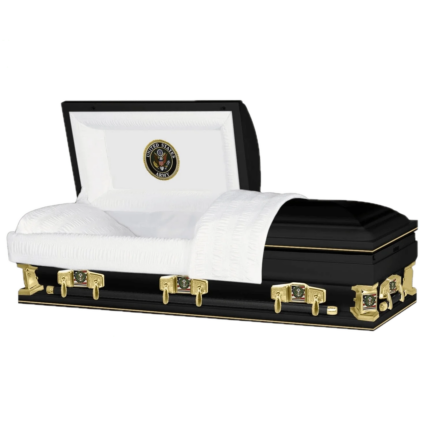 Veteran Premier XL | Army Oversize Black Steel Casket with White Interior
