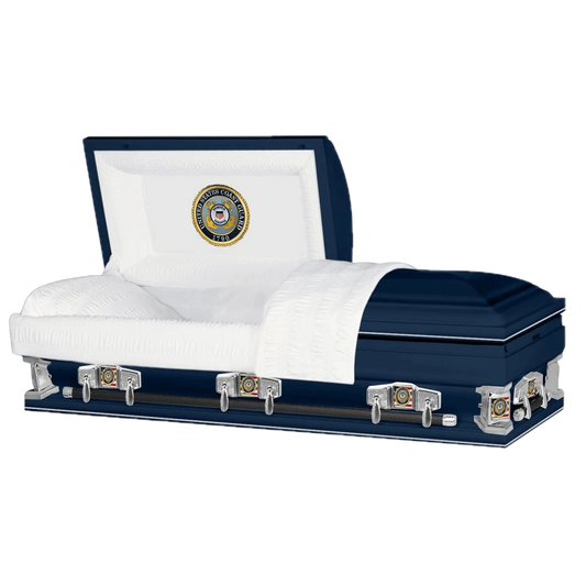 Veteran Premier XL | Coast Guard Oversize Dark Blue Steel Casket with White Interior