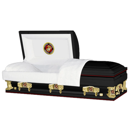 Veteran Premier XL | Marines Oversize Black Steel Casket with White Interior