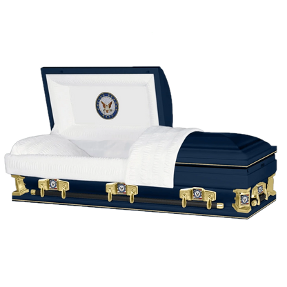 Veteran Premier XL | Navy Oversize Dark Blue Steel Casket with White Interior