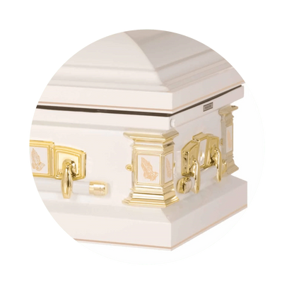Praying Hands | White Steel Religious Casket