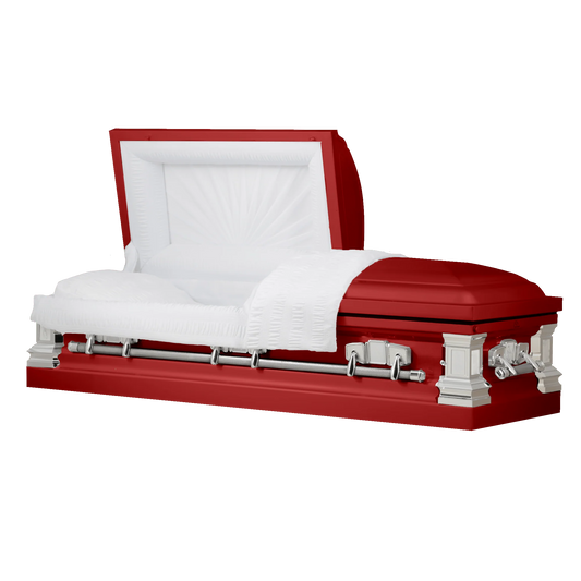 Satin Series | Red Steel Casket with White Interior
