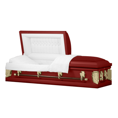 Cambridge Series | Red and Gold Steel Casket with White Velvet Interior - Titan Casket