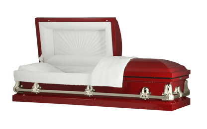 Orion Series | Red & Gold Steel Casket with White Interior