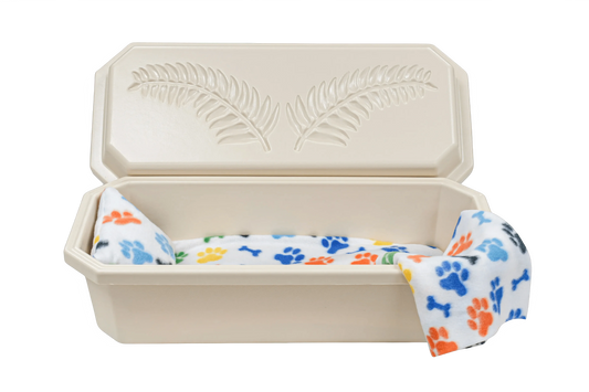 Standard Pet Casket | Almond With Rainbow Paw