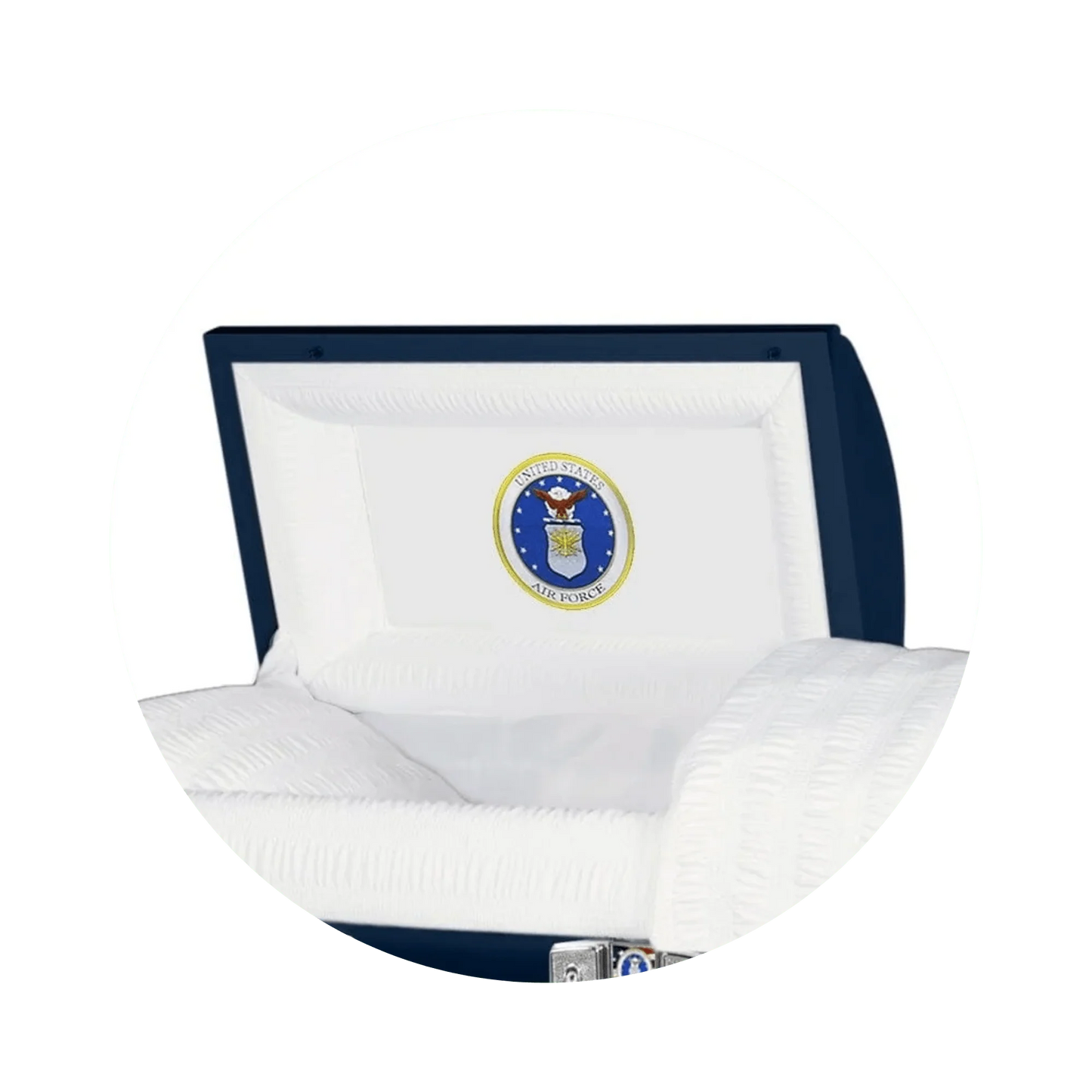 Veteran Premier XL | Air Force Oversize Dark Blue Steel Casket with White Interior
