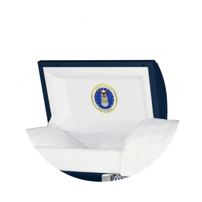 Veteran Premier XL | Air Force Oversize Dark Blue Steel Casket with White Interior