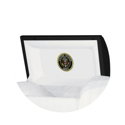 Veteran Premier XL | Army Oversize Black Steel Casket with White Interior