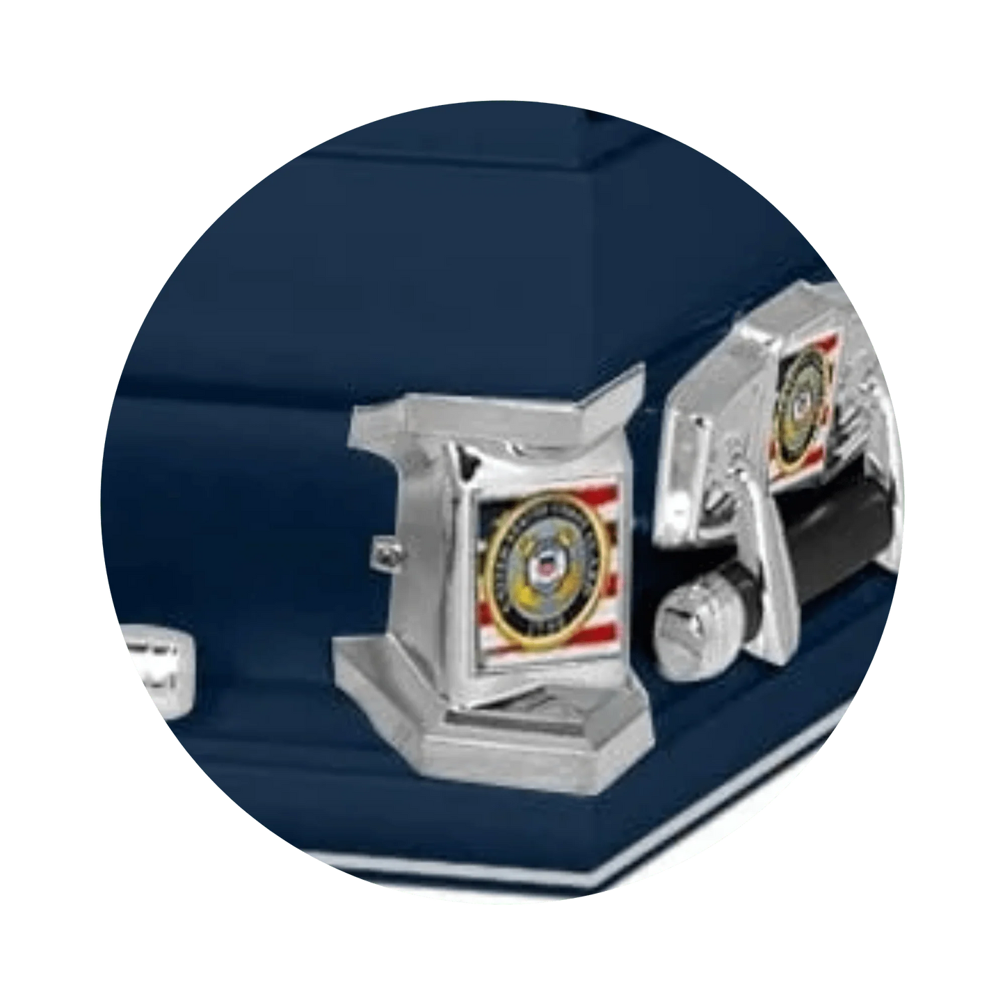 Veteran Premier XL | Coast Guard Oversize Dark Blue Steel Casket with White Interior
