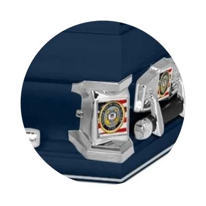 Veteran Premier XL | Coast Guard Oversize Dark Blue Steel Casket with White Interior