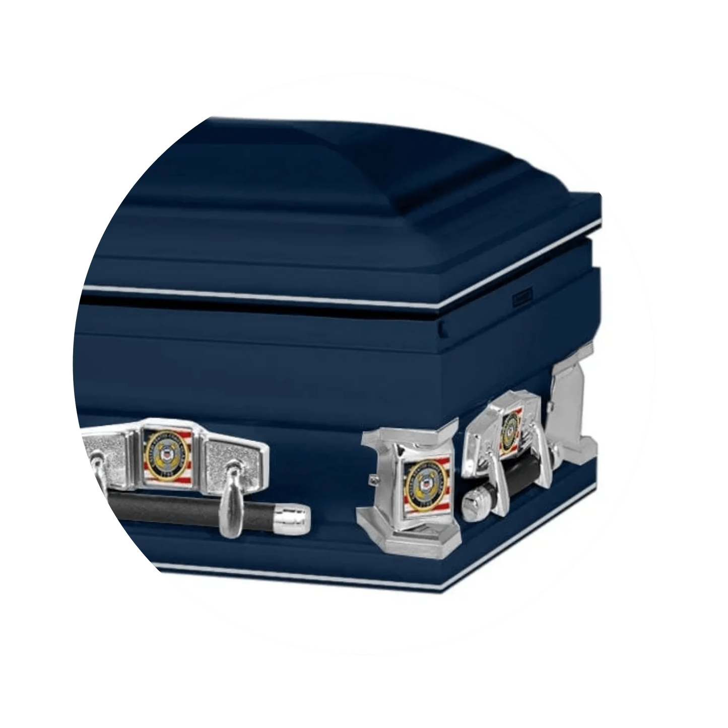 Veteran Premier XL | Coast Guard Oversize Dark Blue Steel Casket with White Interior