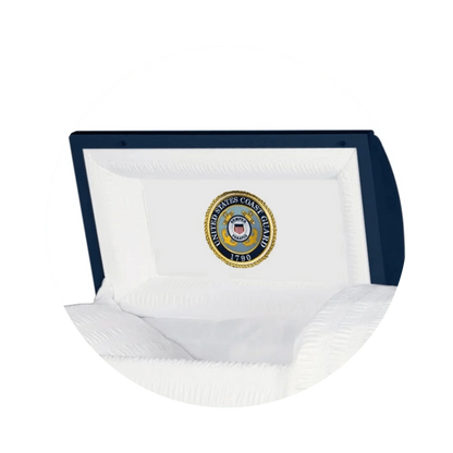 Veteran Premier XL | Coast Guard Oversize Dark Blue Steel Casket with White Interior