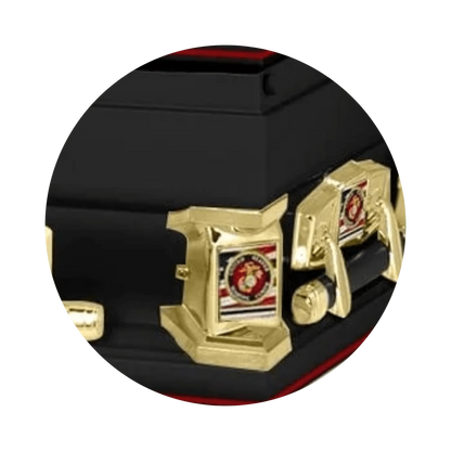 Veteran Premier XL | Marines Oversize Black Steel Casket with White Interior