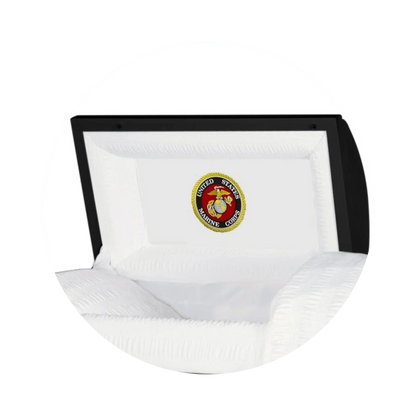 Veteran Premier XL | Marines Oversize Black Steel Casket with White Interior